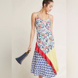 52 Conversations Cat Lemon Floral‎ Butterfly Mixed Print Spaghetti Midi Dress